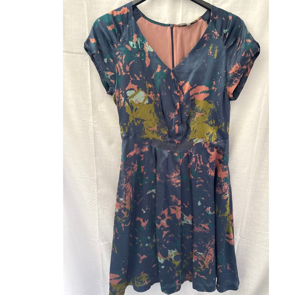 Vintage 90s Olivier Strelli Abstract Dress Made in EEC 100% Silk Size 38